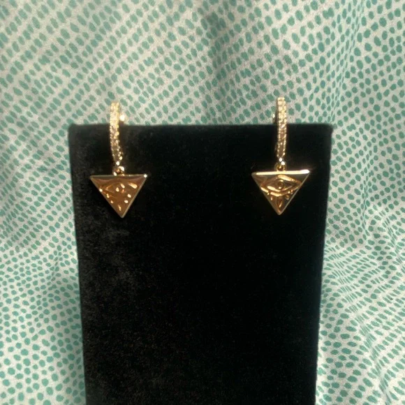 Sterling Silver Hoop Triangle Evil Eye Earrings - Picture 1 of 3